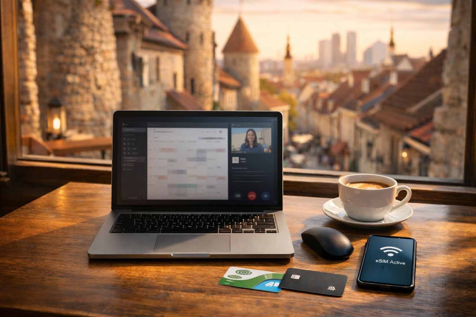 Remote work setup in Tallinn for a one-month stay, with high-speed internet infrastructure and digital nomad logistics.